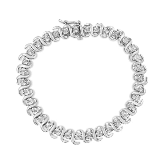 .925 Sterling Silver 1/3 Cttw Miracle - Set Diamond "S" Link Tennis Bracelet (I - J Color, I3 Clarity) - Size 7.25" | | Elegant Emulations Jewelry USA