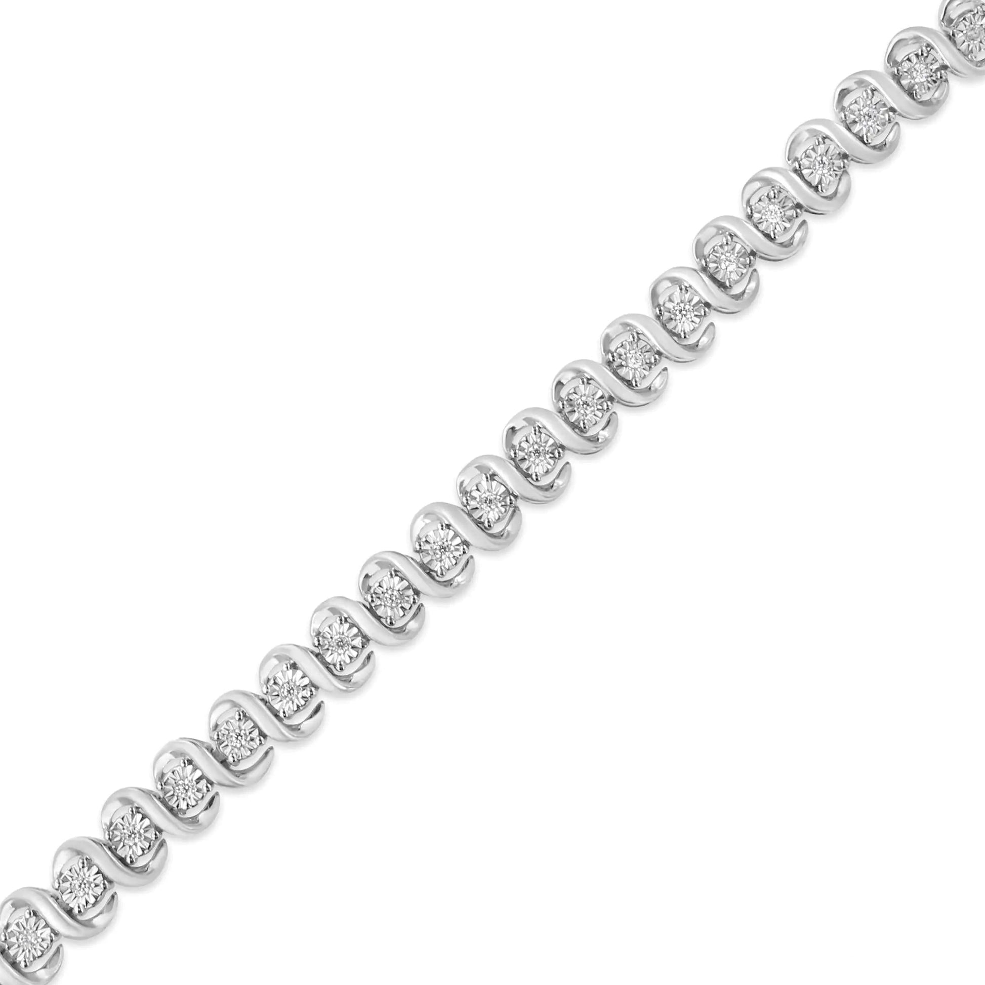 .925 Sterling Silver 1/3 Cttw Miracle - Set Diamond "S" Link Tennis Bracelet (I - J Color, I3 Clarity) - Size 7.25" | | Elegant Emulations Jewelry USA