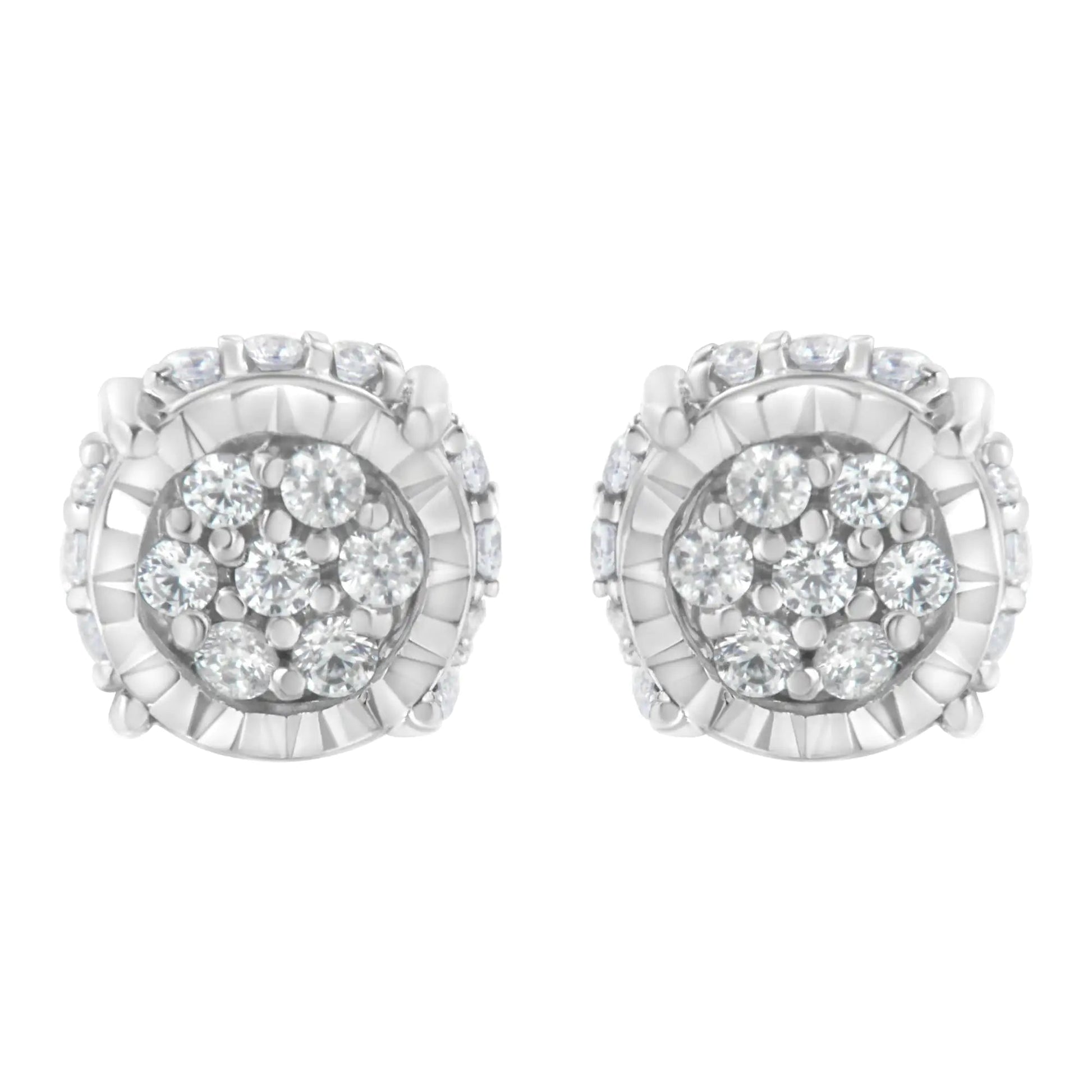 .925 Sterling Silver 1/3 cttw Round - cut Diamond Floral Stud Earring (I - J Clarity, I3 Color) | | Elegant Emulations Jewelry USA