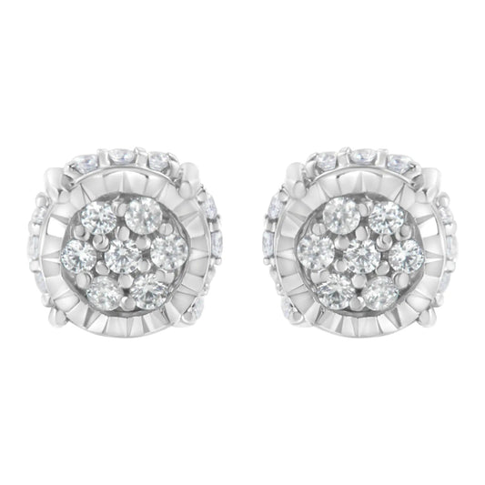.925 Sterling Silver 1/3 cttw Round - cut Diamond Floral Stud Earring (I - J Clarity, I3 Color) | | Elegant Emulations Jewelry USA