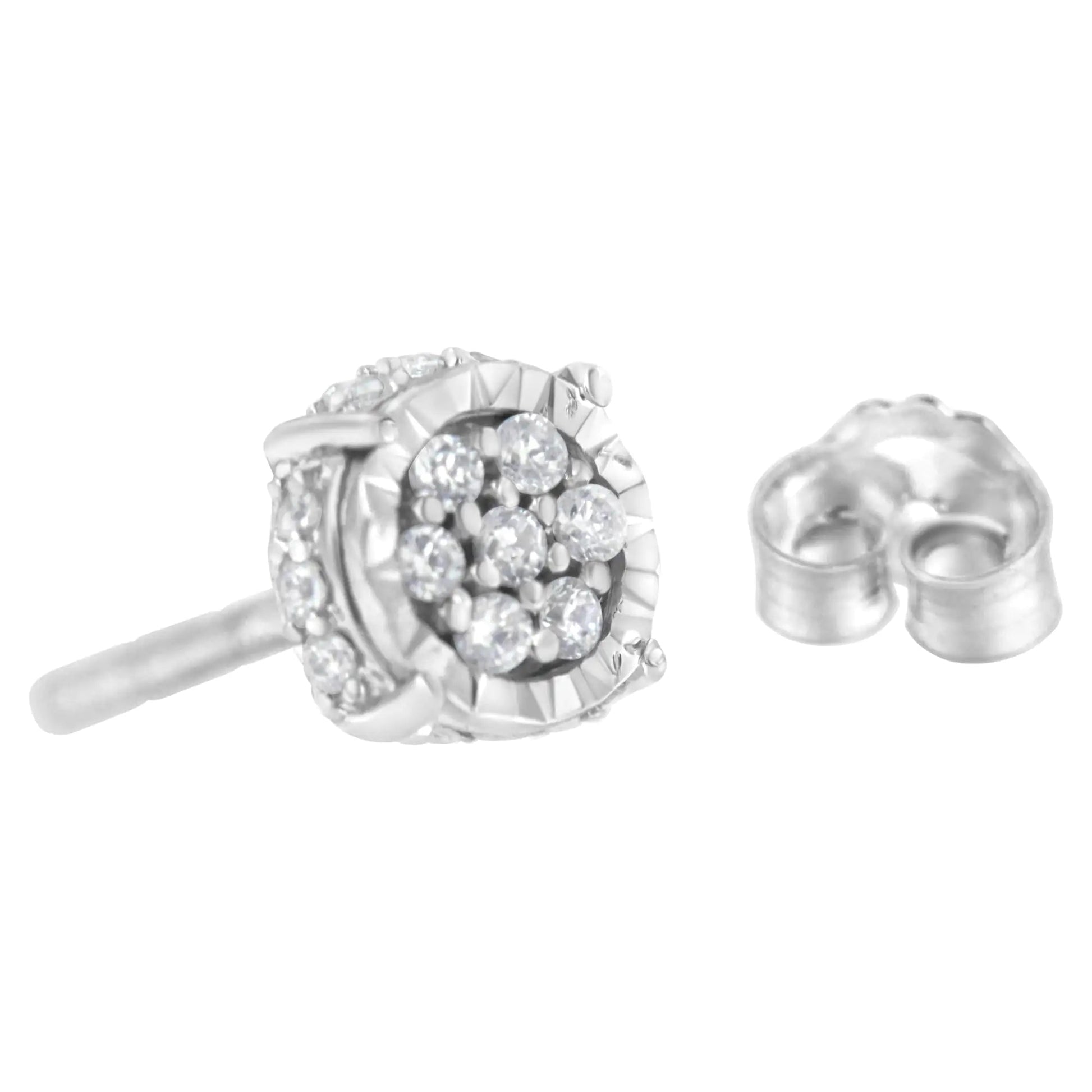 .925 Sterling Silver 1/3 cttw Round - cut Diamond Floral Stud Earring (I - J Clarity, I3 Color) | | Elegant Emulations Jewelry USA