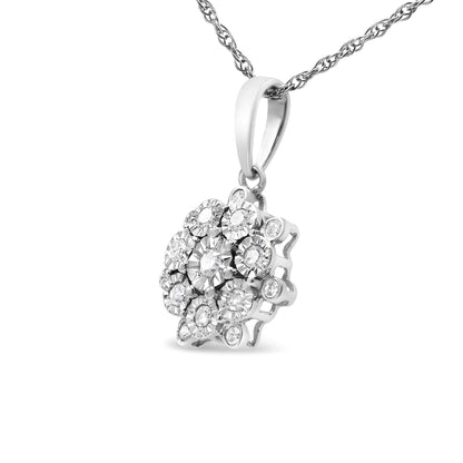 .925 Sterling Silver 1/4 ct Diamond Floral Cluster Pendant Necklace (I - J, I2 - I3) | Necklace | Elegant Emulations Jewelry USA