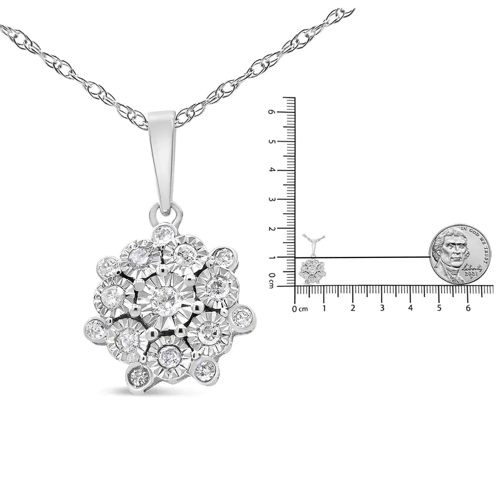 .925 Sterling Silver 1/4 ct Diamond Floral Cluster Pendant Necklace (I - J, I2 - I3) | Necklace | Elegant Emulations Jewelry USA