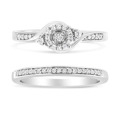 .925 Sterling Silver 1/4 Cttw Diamond Halo and Swirl Engagement Ring and Wedding Band Set (I - J Color, I3 Clarity) | | Elegant Emulations Jewelry USA