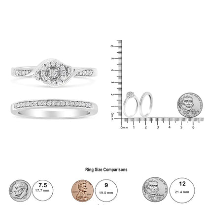 .925 Sterling Silver 1/4 Cttw Diamond Halo and Swirl Engagement Ring and Wedding Band Set (I - J Color, I3 Clarity) | | Elegant Emulations Jewelry USA