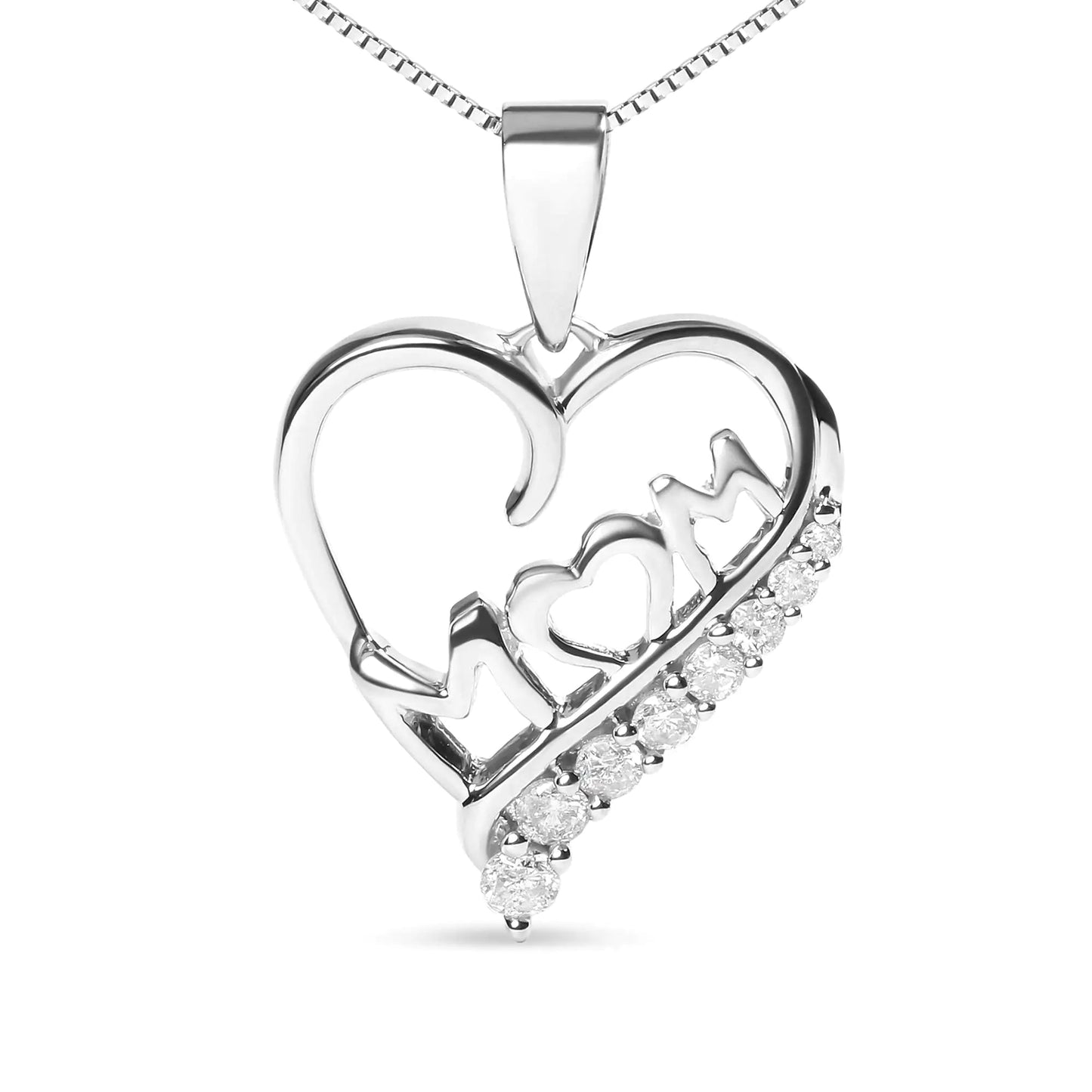 .925 Sterling Silver 1/4 Cttw Diamond "Mom" and Open Heart 18" Pendant Necklace (I - J Color, I2 - I3 Clarity) | | Elegant Emulations Jewelry USA