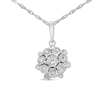 .925 Sterling Silver 1/4 Cttw Miracle Set Diamond Floral Cluster 18" Pendant Necklace for Women (I - J Color, I1 - I2 Clarity) | | Elegant Emulations Jewelry USA