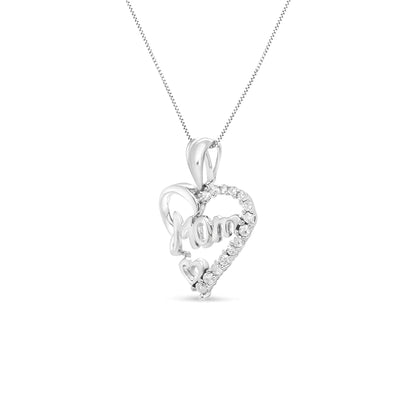.925 Sterling Silver 1/4 Cttw Round Diamond "Mom" Openwork Heart Pendant 18" Necklace (I - J Color, I2 - I3 Clarity) | | Elegant Emulations Jewelry USA