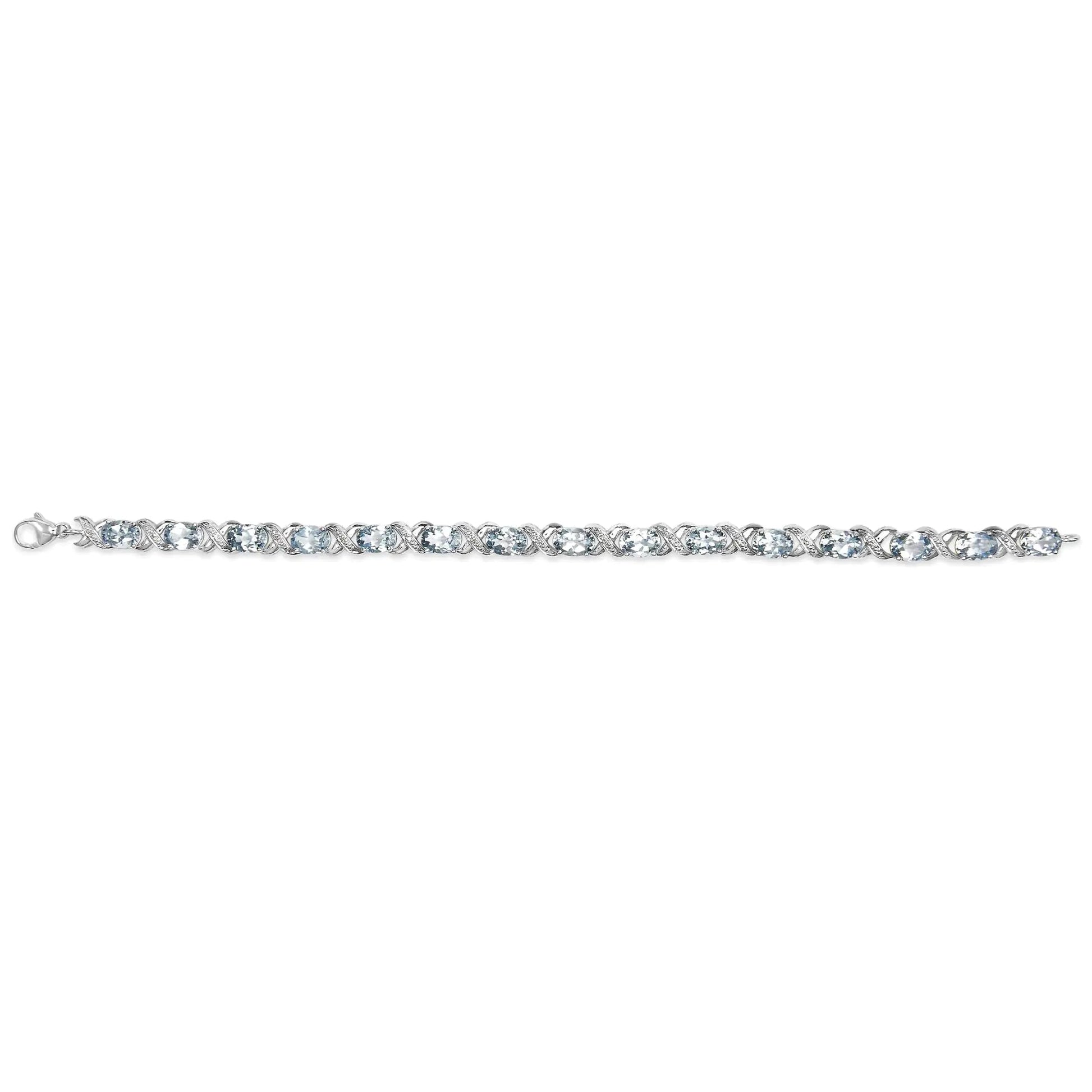 .925 Sterling Silver 16.0 Cttw Oval Blue Topaz and Diamond Accent Tennis X Link Bracelet (I - J Color, I1 - I2 Clarity) - Size 7" Inch | | Elegant Emulations Jewelry USA