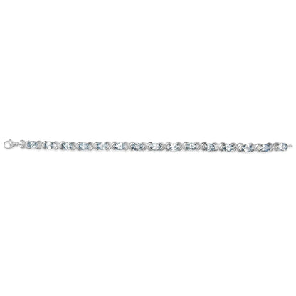 .925 Sterling Silver 16.0 Cttw Oval Blue Topaz and Diamond Accent Tennis X Link Bracelet (I - J Color, I1 - I2 Clarity) - Size 7" Inch | | Elegant Emulations Jewelry USA