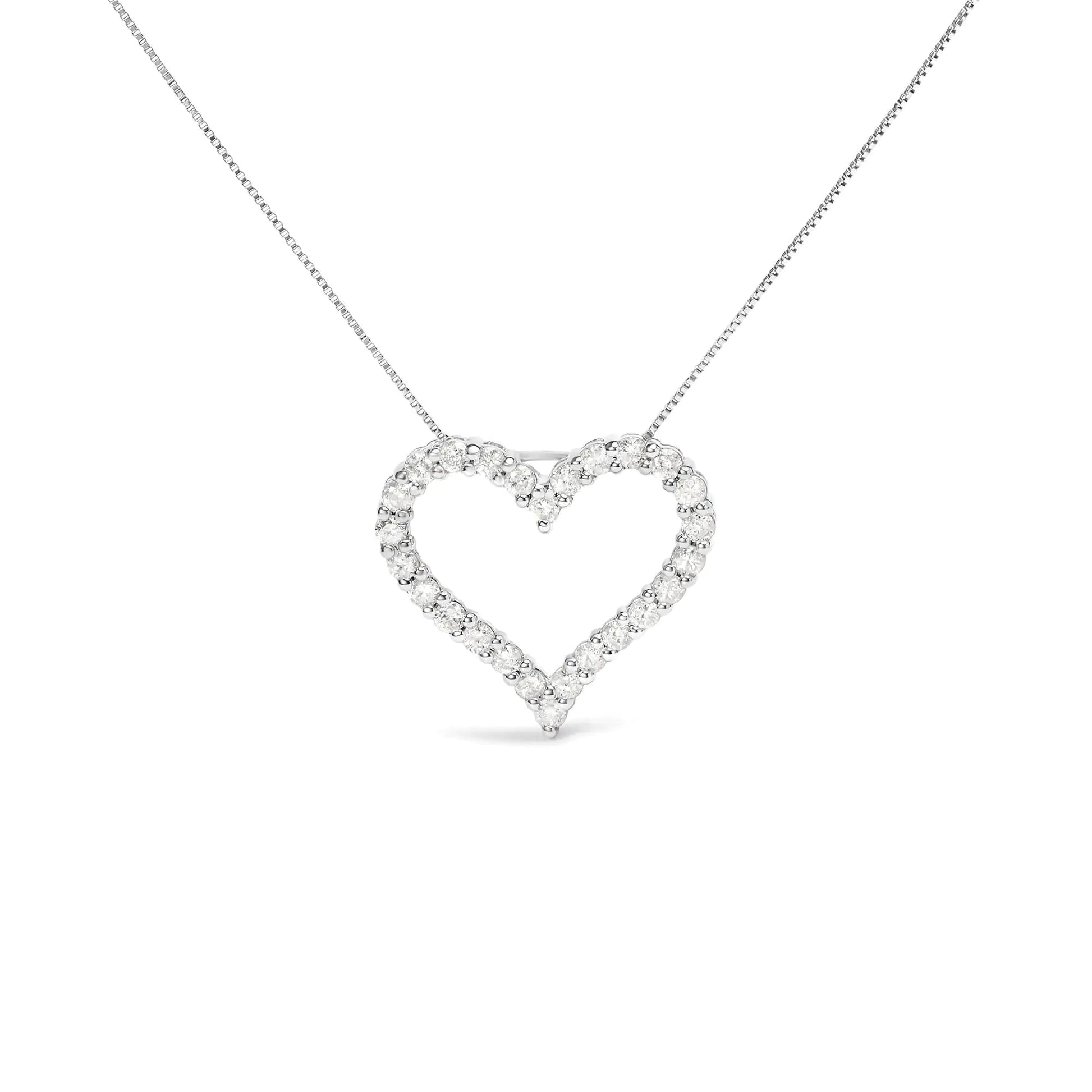 .925 Sterling Silver 2.0 Cttw Diamond Open Heart 18" Pendant Necklace (I - J Color, I2 - I3 Clarity) | | Elegant Emulations Jewelry USA