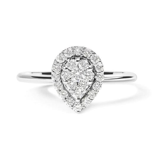 .925 Sterling Silver 3/8 Cttw Lab Grown Diamond Cluster and Halo Pear Promise Ring (G - H Color, VS2 - SI1 Clarity) - Size 7 | | Elegant Emulations Jewelry USA