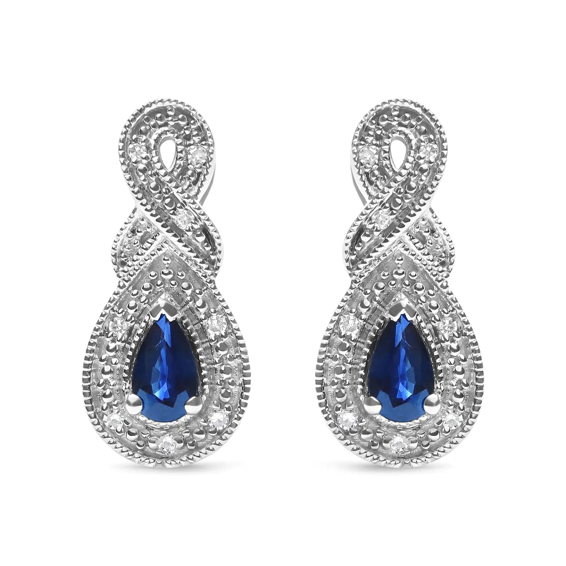 .925 Sterling Silver 4.5 x 3mm Pear Sapphire Gemstone and Diamond Accent Infinity Drop Stud Earrings (H - I Color, SI1 - SI2 Clarity) | | Elegant Emulations Jewelry USA