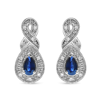 .925 Sterling Silver 4.5 x 3mm Pear Sapphire Gemstone and Diamond Accent Infinity Drop Stud Earrings (H - I Color, SI1 - SI2 Clarity) | | Elegant Emulations Jewelry USA