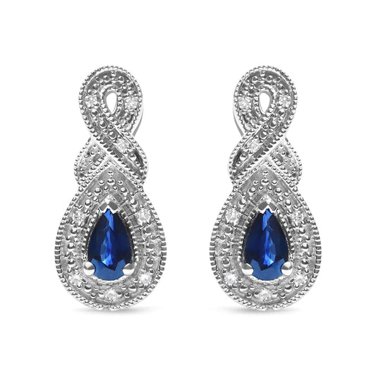 .925 Sterling Silver 4.5 x 3mm Pear Sapphire Gemstone and Diamond Accent Infinity Drop Stud Earrings (H - I Color, SI1 - SI2 Clarity) | | Elegant Emulations Jewelry USA