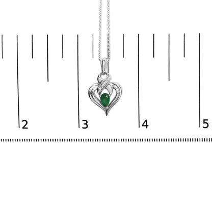 .925 Sterling Silver 6x4mm Pear Emerald and Diamond Accent Heart Pendant Necklace (H - I Color, SI1 - SI2 Clarity) - 18 Inches | | Elegant Emulations Jewelry USA