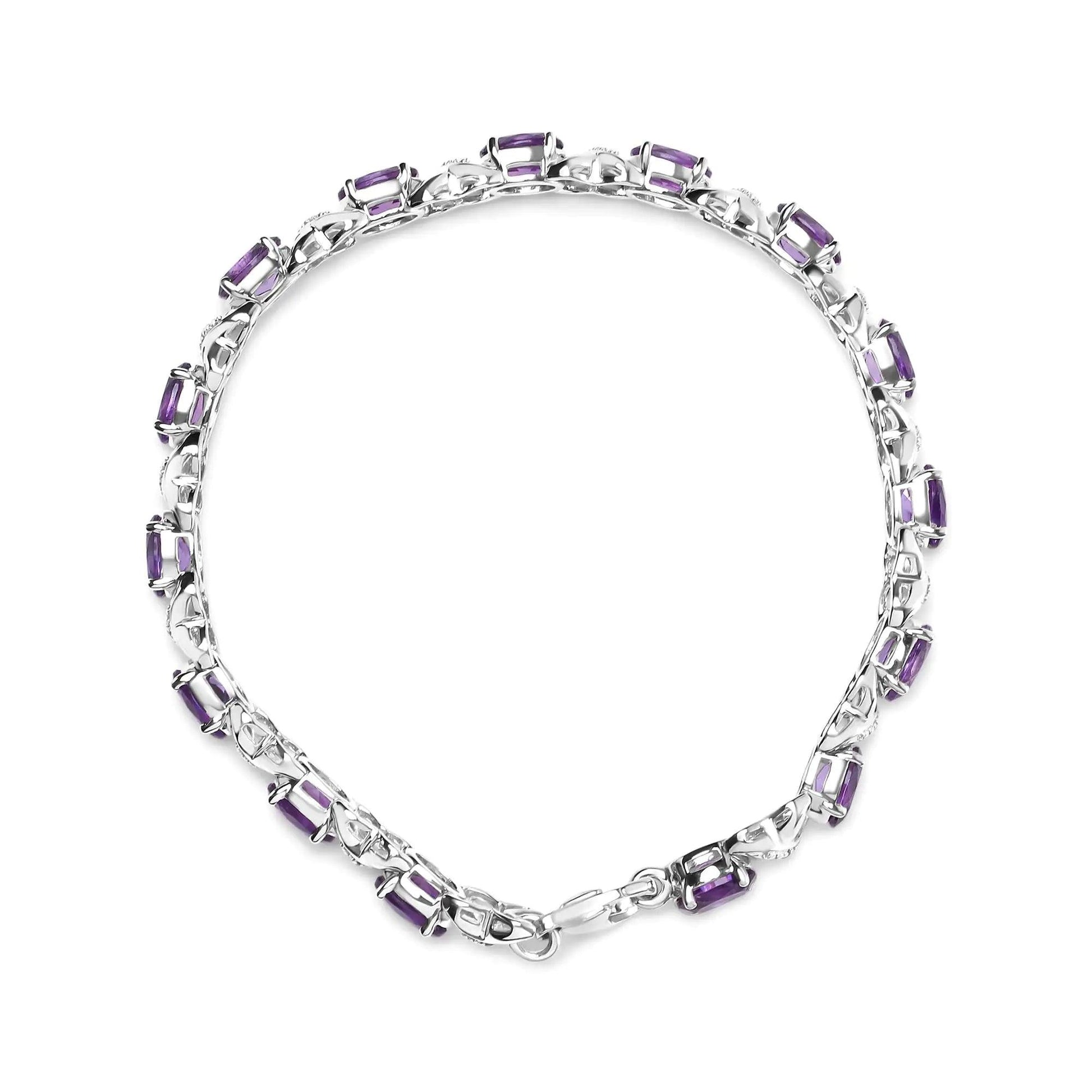 .925 Sterling Silver 7x5mm Oval Amethyst and Diamond Accent X - Link Bracelet (H - I Color, SI1 - SI2 Clarity) - Size 7" | | Elegant Emulations Jewelry USA