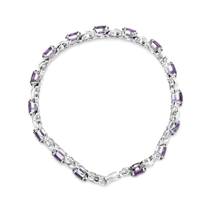 .925 Sterling Silver 7x5mm Oval Amethyst and Diamond Accent X - Link Bracelet (H - I Color, SI1 - SI2 Clarity) - Size 7" | | Elegant Emulations Jewelry USA