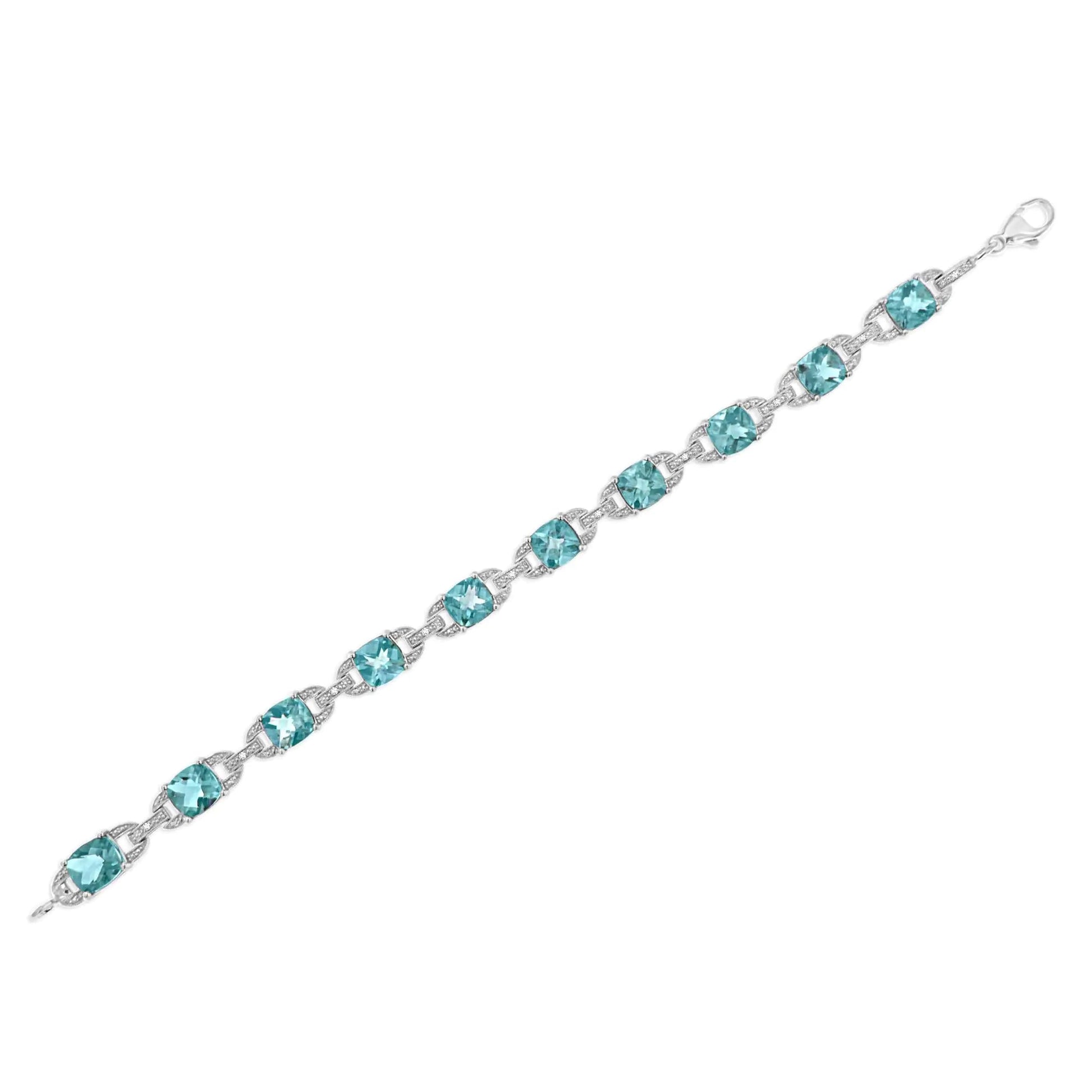 .925 Sterling Silver 7x7 mm Cushion Cut Blue Topaz and 1/20 cttw Round Cut Diamond Fashion Tennis Bracelet (I - J Color, I1 - I2 Clarity) - 7" | | Elegant Emulations Jewelry USA