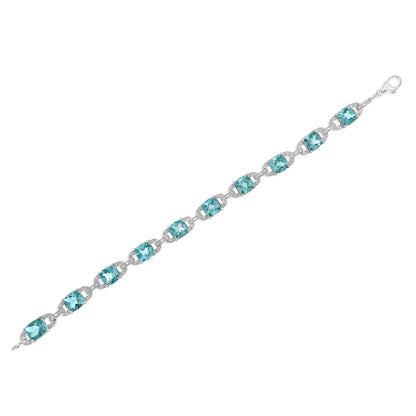 .925 Sterling Silver 7x7 mm Cushion Cut Blue Topaz and 1/20 cttw Round Cut Diamond Fashion Tennis Bracelet (I - J Color, I1 - I2 Clarity) - 7" | | Elegant Emulations Jewelry USA