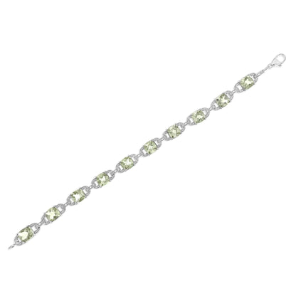 .925 Sterling Silver 7x7 mm Cushion Cut Green Amethyst and 1/20 cttw Round Cut Diamond Fashion Tennis Bracelet (I - J Color, I1 - I2 Clarity) - 7" | | Elegant Emulations Jewelry USA