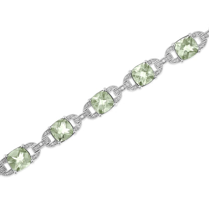 .925 Sterling Silver 7x7 mm Cushion Cut Green Amethyst and 1/20 cttw Round Cut Diamond Fashion Tennis Bracelet (I - J Color, I1 - I2 Clarity) - 7" | | Elegant Emulations Jewelry USA