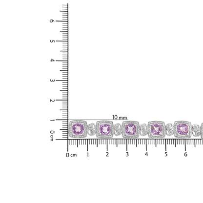 .925 Sterling Silver 7x7 mm Cushion Cut Purple Amethyst and 1/10 cttw Round Cut Diamond Square Shape Tennis Bracelet (I - J Color, I1 - I2 Clarity) - 7" | | Elegant Emulations Jewelry USA