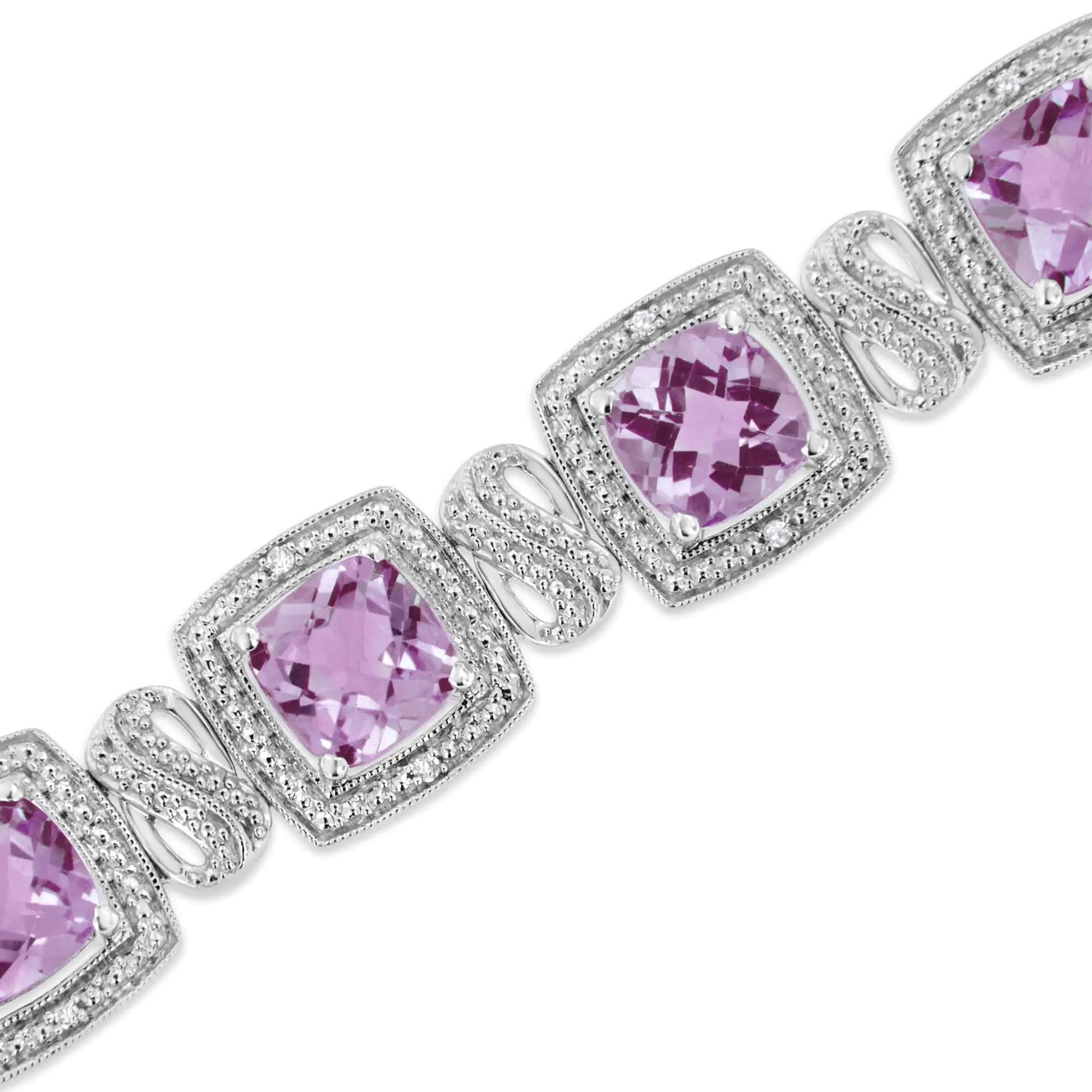 .925 Sterling Silver 7x7 mm Cushion Cut Purple Amethyst and 1/10 cttw Round Cut Diamond Square Shape Tennis Bracelet (I - J Color, I1 - I2 Clarity) - 7" | | Elegant Emulations Jewelry USA