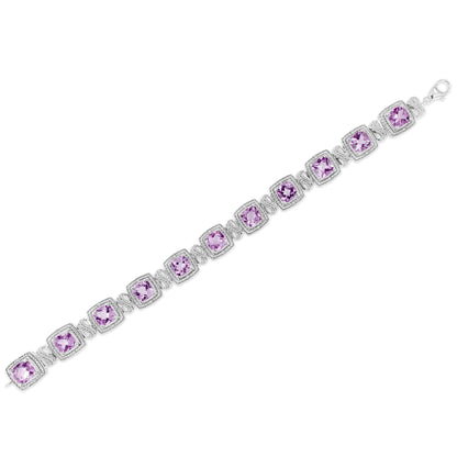 .925 Sterling Silver 7x7 mm Cushion Cut Purple Amethyst and 1/10 cttw Round Cut Diamond Square Shape Tennis Bracelet (I - J Color, I1 - I2 Clarity) - 7" | | Elegant Emulations Jewelry USA