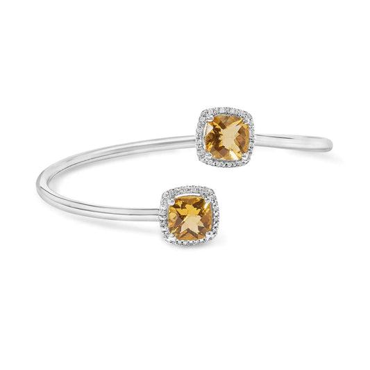 .925 Sterling Silver 8mm Cushion Cut Yellow Citrine Gemstone and Diamond Accent Split Bypass Bangle Bracelet (H - I Color, SI1 - SI2 Clarity) - Fits up to 7.75" Inches | | Elegant Emulations Jewelry USA