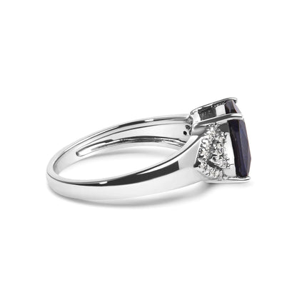 .925 Sterling Silver 9X7 mm Cushion Cut Blue Sapphire and White Diamond Step up Engagement Ring (I - J Color, I3 Clarity) | | Elegant Emulations Jewelry USA