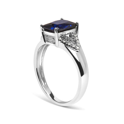 .925 Sterling Silver 9X7 mm Cushion Cut Blue Sapphire and White Diamond Step up Engagement Ring (I - J Color, I3 Clarity) | | Elegant Emulations Jewelry USA