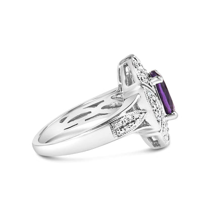.925 Sterling Silver 9x7mm Oval Purple Amethyst and Round Diamond Accent Fashion Cocktail Ring (I - J Color, I1 - I2 Clarity) | | Elegant Emulations Jewelry USA