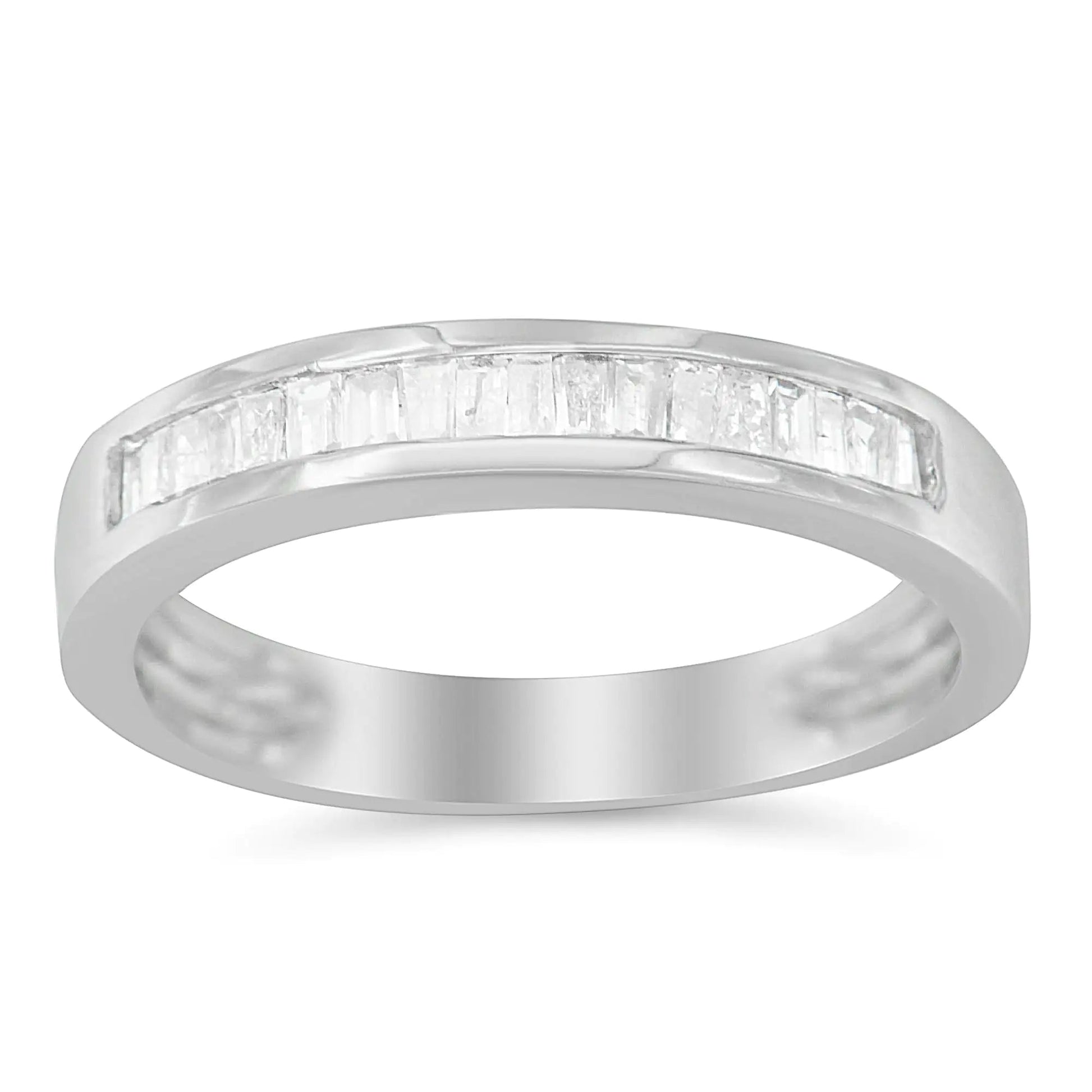 .925 Sterling Silver Baguette Diamond Wedding Band | Rings | Elegant Emulations Jewelry USA