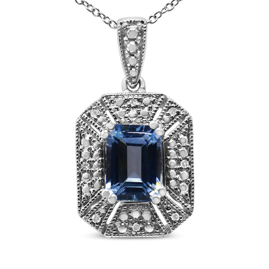 .925 Sterling Silver Blue Topaz and Diamond Accent Art Deco Style 18" Pendant Necklace (I - J Color, I1 - I2 Clarity) | | Elegant Emulations Jewelry USA