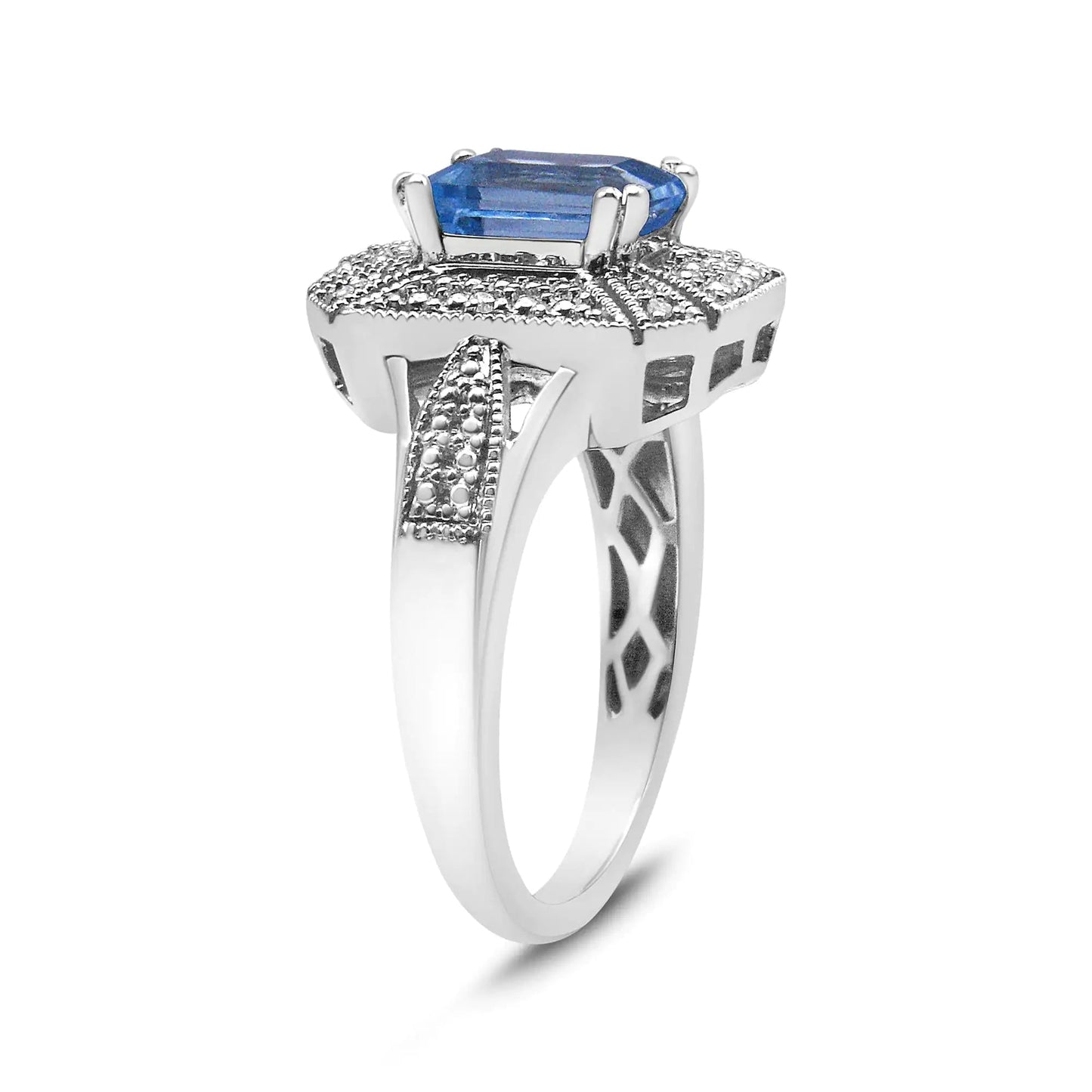 .925 Sterling Silver Blue Topaz & Diamond Ring | Rings | Elegant Emulations Jewelry USA