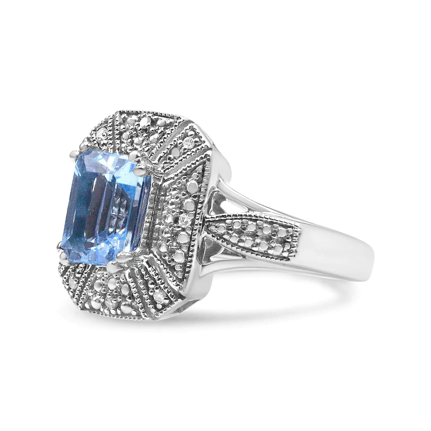 .925 Sterling Silver Blue Topaz & Diamond Ring | Rings | Elegant Emulations Jewelry USA
