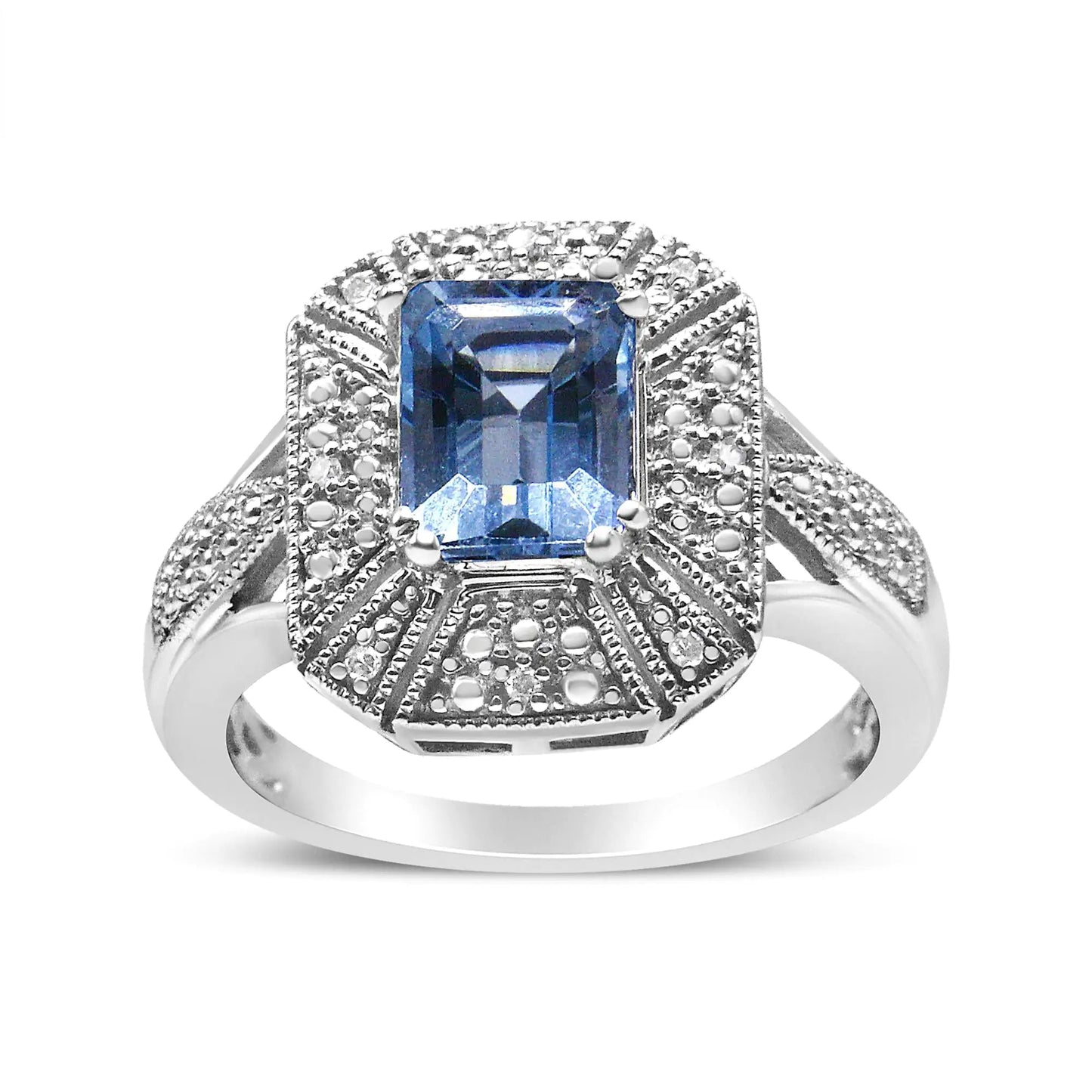 .925 Sterling Silver Blue Topaz & Diamond Ring | Rings | Elegant Emulations Jewelry USA