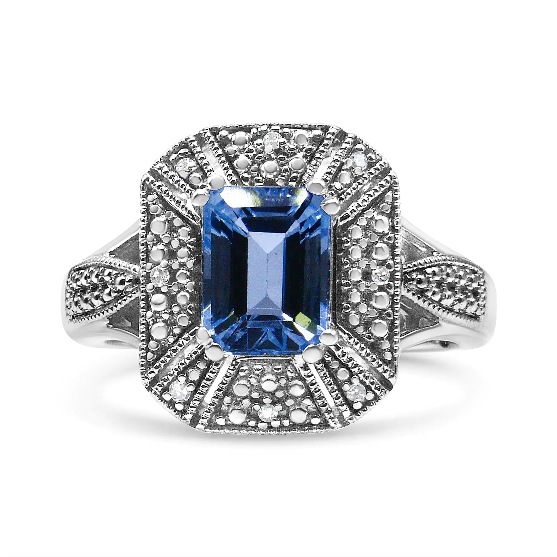 .925 Sterling Silver Blue Topaz & Diamond Ring | Rings | Elegant Emulations Jewelry USA