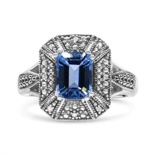 .925 Sterling Silver Blue Topaz & Diamond Ring | Rings | Elegant Emulations Jewelry USA