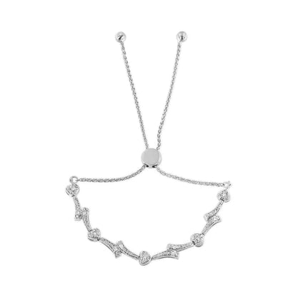 .925 Sterling Silver Diamond Accent Heart and Wave Link Bolo Bracelet (I - J Color, I2 - I3 Clarity) - 6" to 9" Adjustable | | Elegant Emulations Jewelry USA