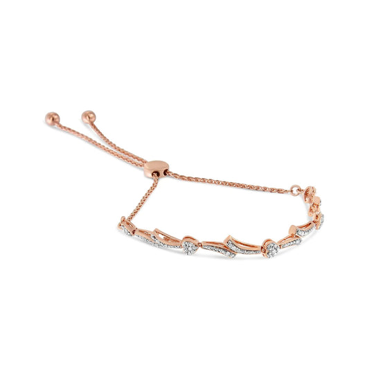 .925 Sterling Silver Diamond Accent Heart and Wave Link Bolo Bracelet (I - J Color, I2 - I3 Clarity) - 6" to 9" Adjustable | | Elegant Emulations Jewelry USA