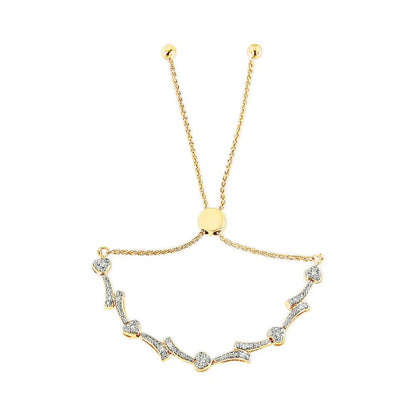.925 Sterling Silver Diamond Accent Heart and Wave Link Bolo Bracelet (I - J Color, I2 - I3 Clarity) - 6" to 9" Adjustable | | Elegant Emulations Jewelry USA