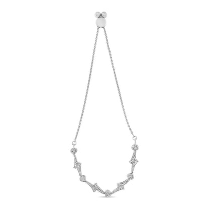 .925 Sterling Silver Diamond Accent Heart and Wave Link Bolo Bracelet (I - J Color, I2 - I3 Clarity) - 6" to 9" Adjustable | | Elegant Emulations Jewelry USA