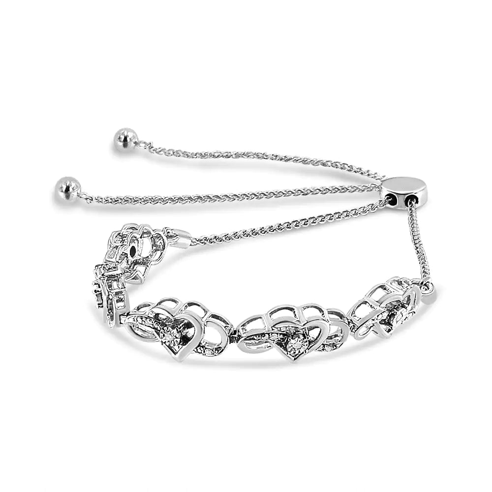 .925 Sterling Silver Diamond Accent Interlocking Infinity and Heart 4” - 10” Adjustable Bolo Tennis Bolo Bracelet (H - I Color, I2 - I3 Clarity) | | Elegant Emulations Jewelry USA