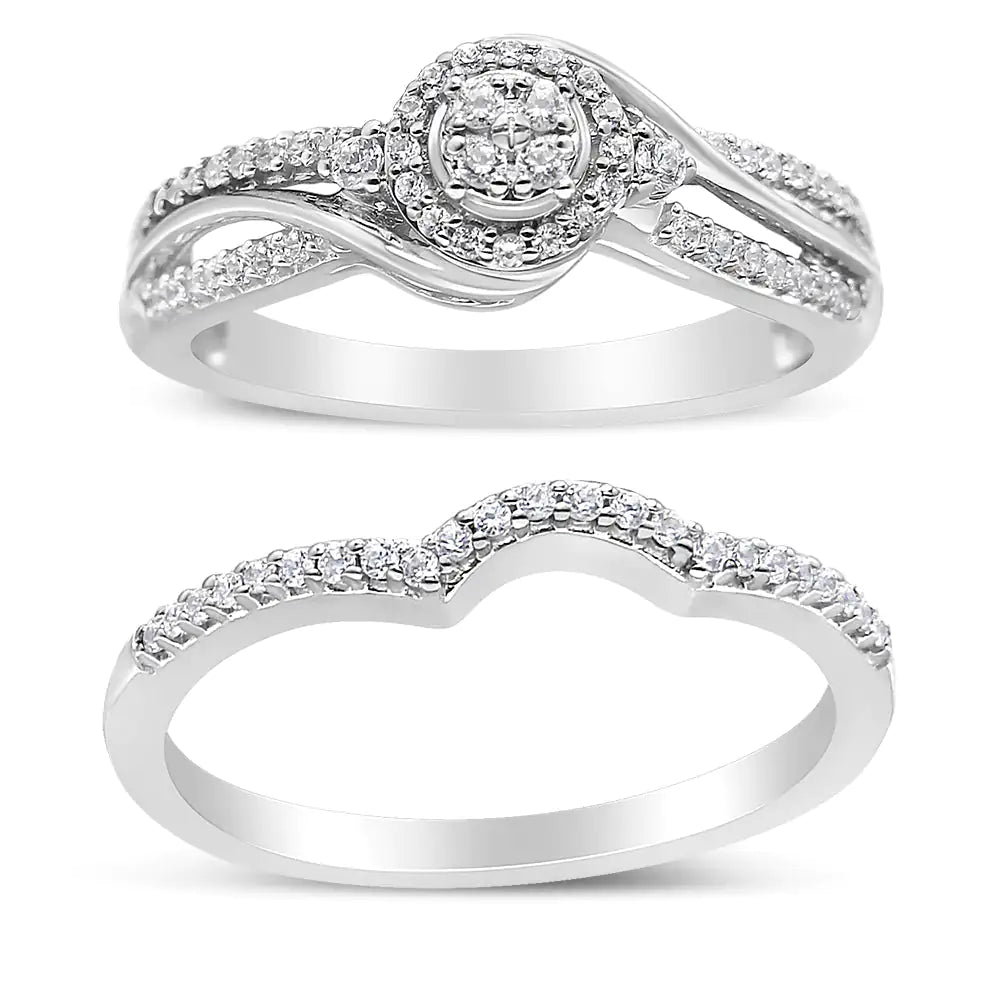 .925 Sterling Silver Diamond Bypass Bridal Set (I - J, I2 - I3) | Rings | Elegant Emulations Jewelry USA