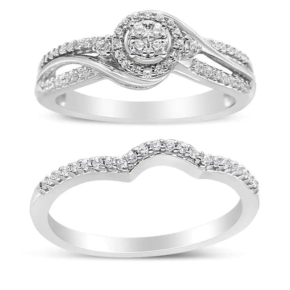 .925 Sterling Silver Diamond Bypass Bridal Set (I - J, I2 - I3) | Rings | Elegant Emulations Jewelry USA