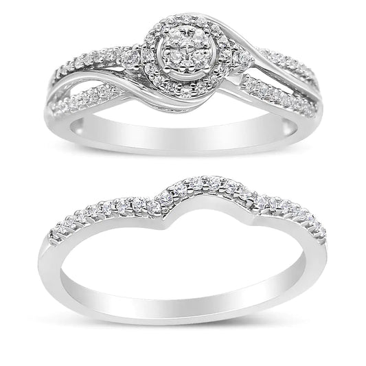 .925 Sterling Silver Diamond Bypass Bridal Set (I - J, I2 - I3) | Rings | Elegant Emulations Jewelry USA