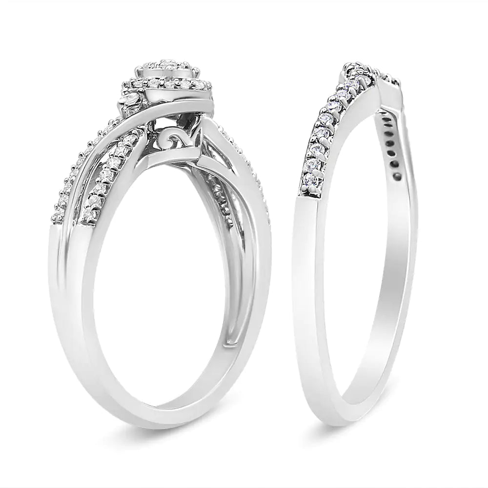 .925 Sterling Silver Diamond Bypass Bridal Set (I - J, I2 - I3) | Rings | Elegant Emulations Jewelry USA