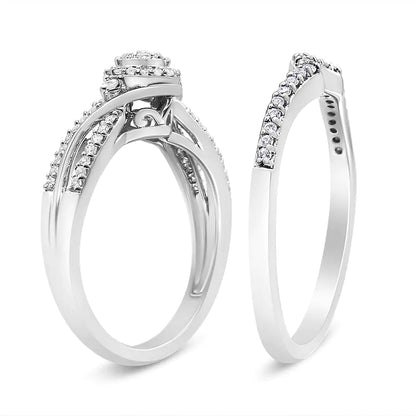 .925 Sterling Silver Diamond Bypass Bridal Set (I - J, I2 - I3) | Rings | Elegant Emulations Jewelry USA